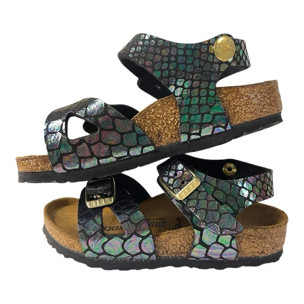 Birkenstock Rio Kids Sandals EU 24 US 6 Shiny Snake Black Multicolor Toddler